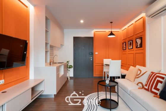 Newly decorated condo 35 sq m. | Installments only 7,xxx baht | 600 m. BTS Chaengwattana-Pak Kret 28 | Central Chaengwattana Department Store 600 m. | World Medical Hospital 700 m. The colors of the Hermès brand! Code 3354